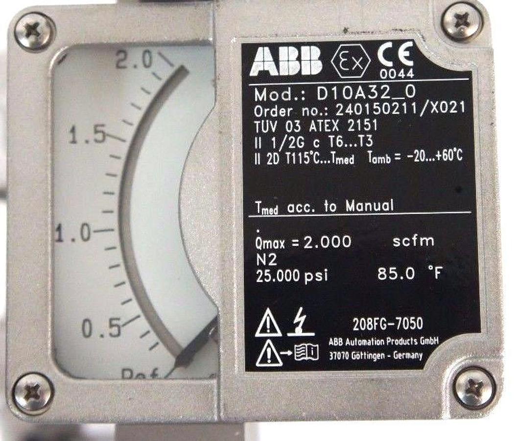 Used NEW ABB D10A32-0 FLOWMETER 1/4" NPT ORDER NO. 240150211/X021 D10A320