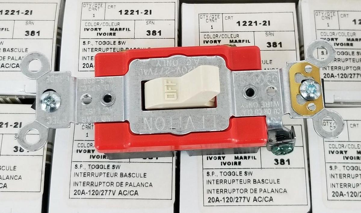 Box of 10 Leviton 1221-2I Ivory Toggle Switch 20A 120/277V Grounding - New