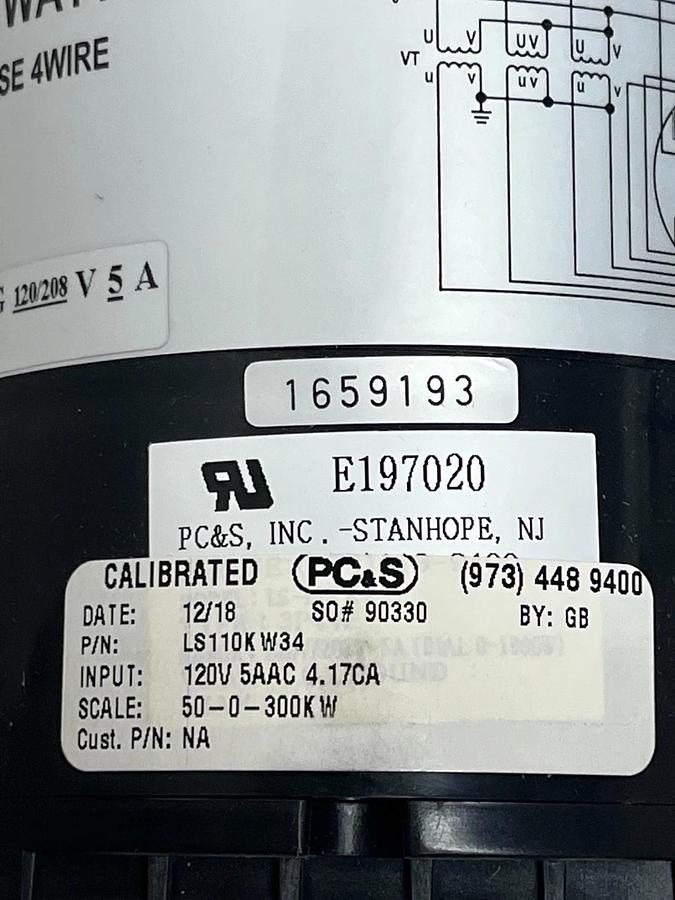 PC&S LS-110 Kilowatt Meter LS110KW34 | 120V 5A | Scale 50-0-300KW 3P4W , NSMP