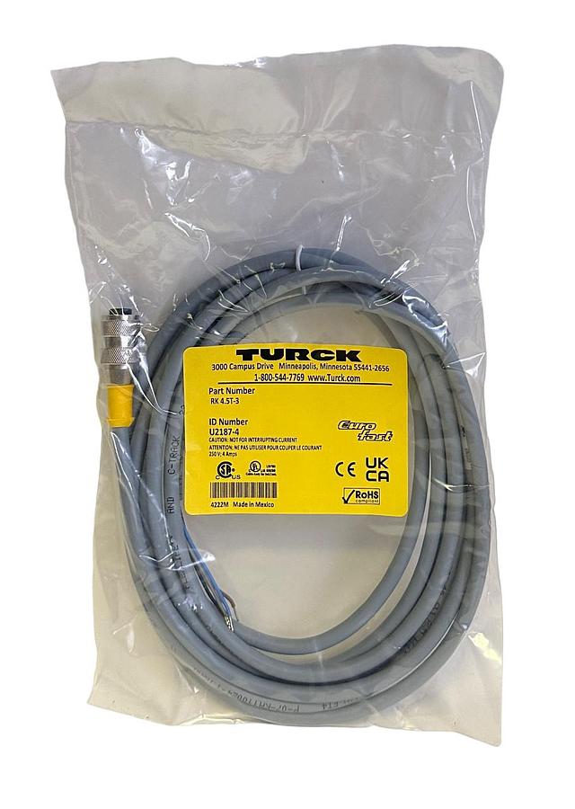 Used NEW TURCK RK 4.5T-3 / RK45T3 EURO M12 SINGLE-ENDED CORDSET 3M U2187-4 / U21874