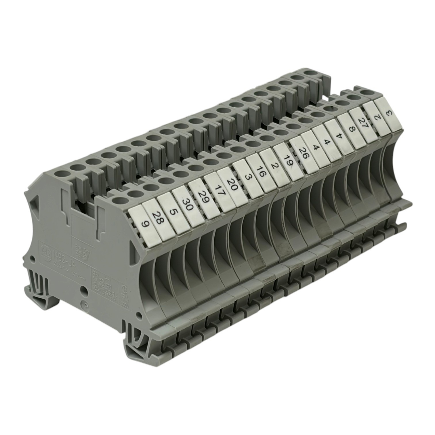 Used Allen Bradley 1492-J4 DIN Rail Terminal Blocks Lot of 19 Screw Clamp Gray