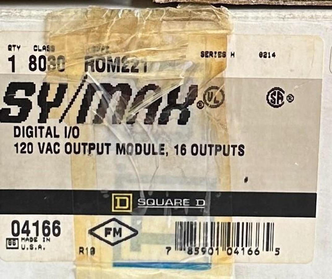 Used NEW SQUARE D 8030-ROM221 / 30619-502-50 Ser. H SY/MAX 16-PT 120VAC OUTPUT MODULE