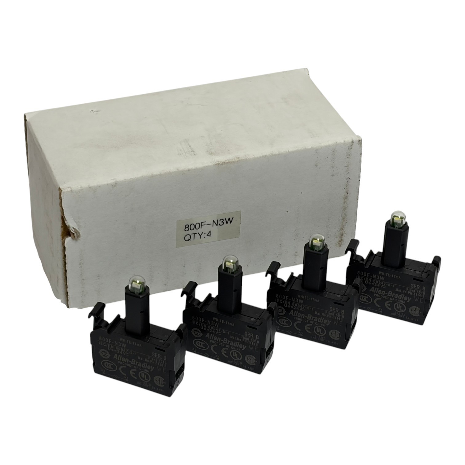 Used Allen Bradley 800F-N3W Integrated LED Module 24V White Lot of 4 New Surplus