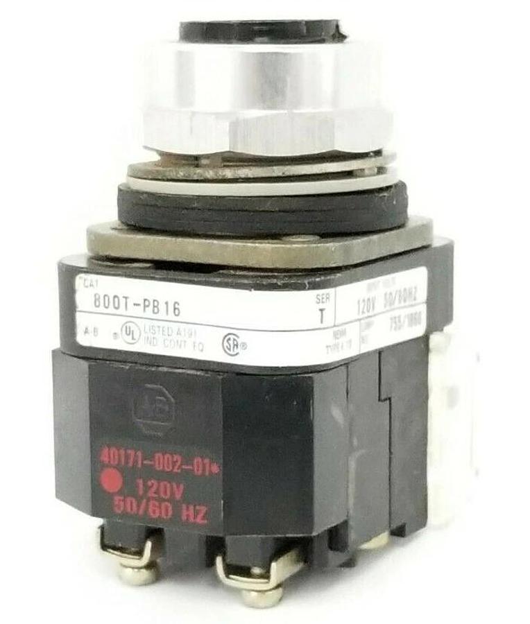 Used ALLEN BRADLEY 800T-PB16 PUSHBUTTON 800TPB16 SER. T 120V, 800T-XA SER. D NO LAMP
