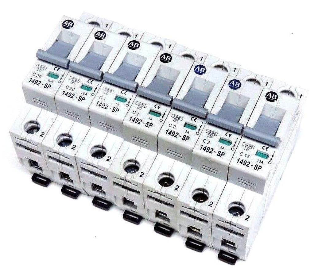 Used LOT OF 7 ALLEN BRADLEY 1492-SP MINI CIRCUIT BREAKERS SER C, 1POLE