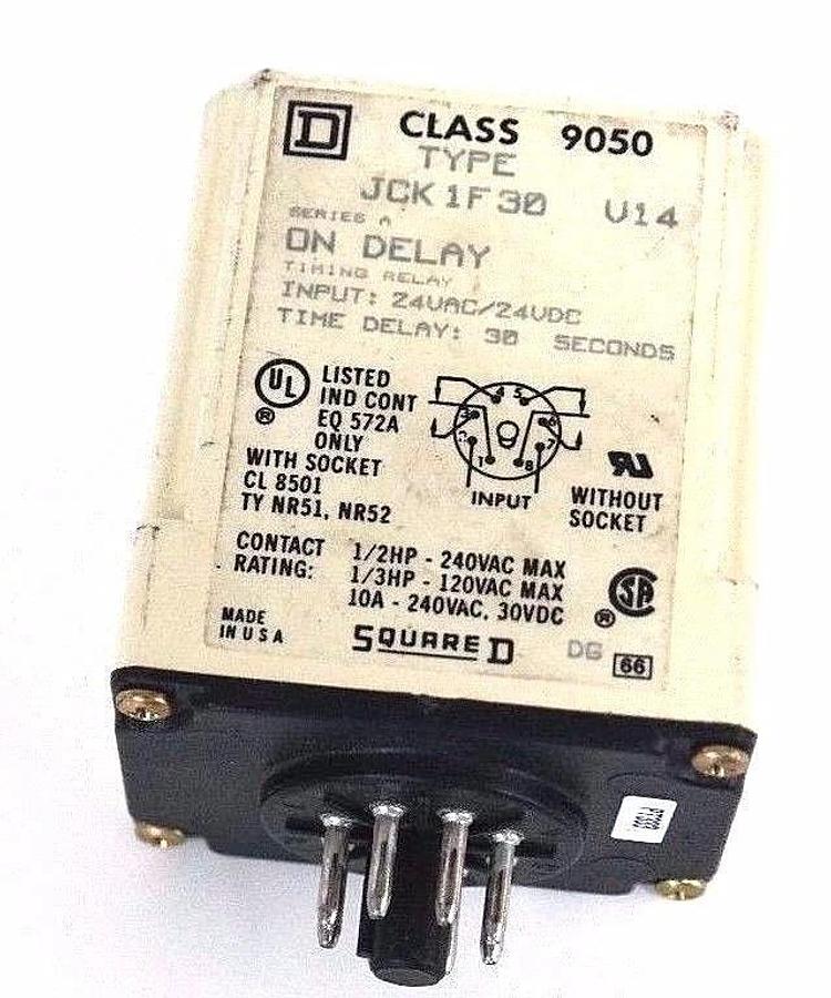 Used SQUARE D 9050JCK1F30V14 TIMING RELAY CLASS 9050-JCK1F30V14 30 SECONDS SERIES A