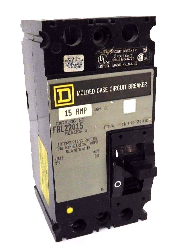 Used SQUARE D FAL22015 CIRCUIT BREAKER 15AMP, SER 2, 240VAC, 250VDC