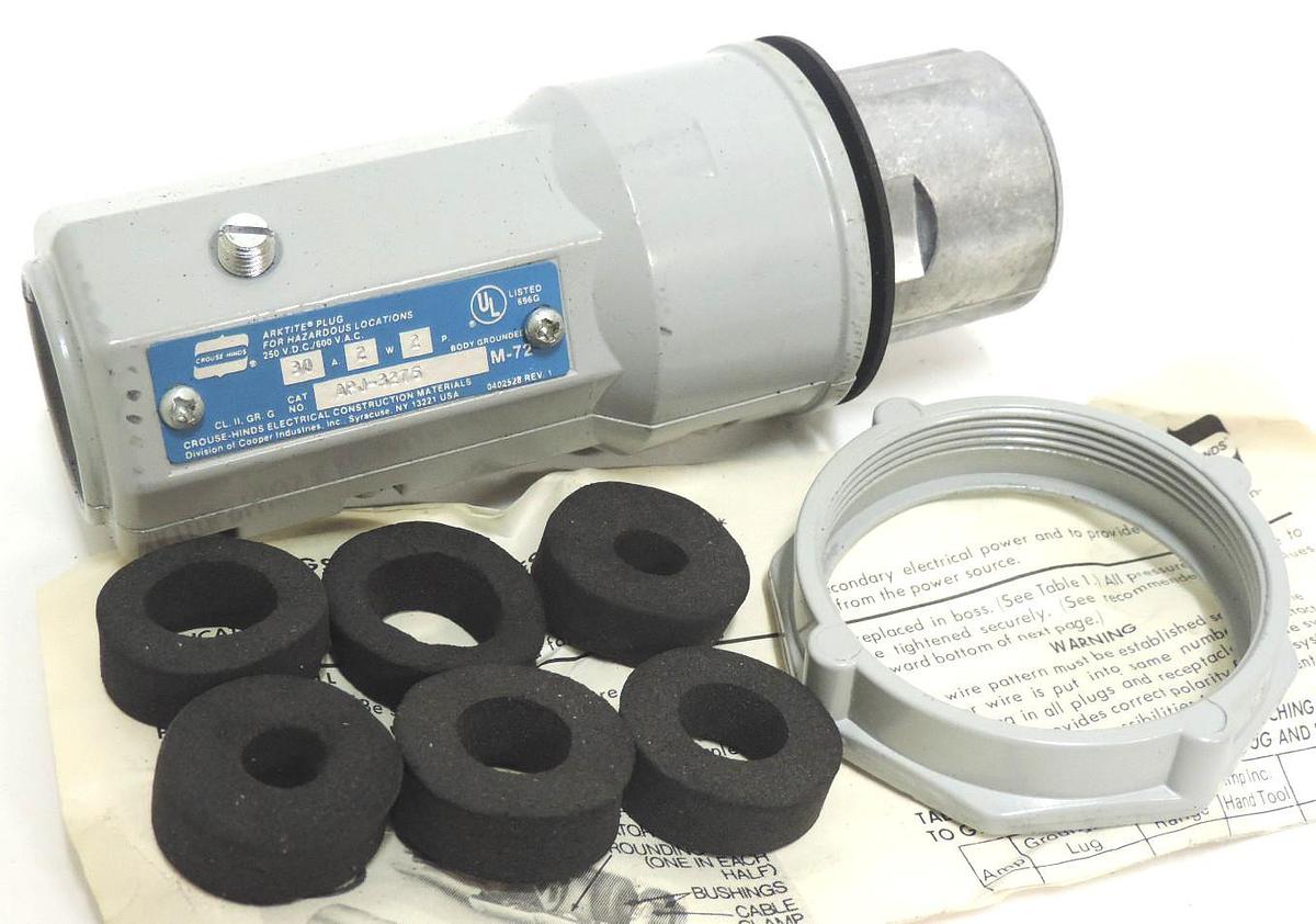 Used NEW CROUSE-HINDS APJ-3275 PIN & SLEEVE 30A PLUG 2W 2P 600VAC ARKTITE WATERTIGHTT