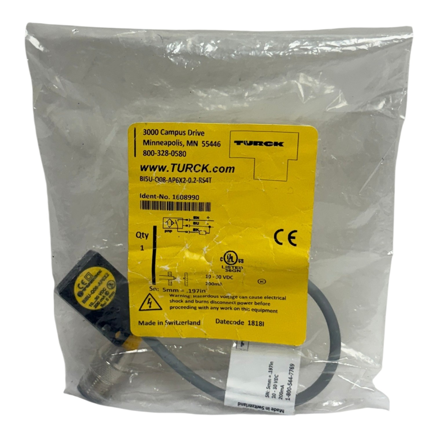 Turck BI5U-Q08-AP6X2-0.2-RS4T Inductive Proximity Sensor Switch 1608990 - NSFS