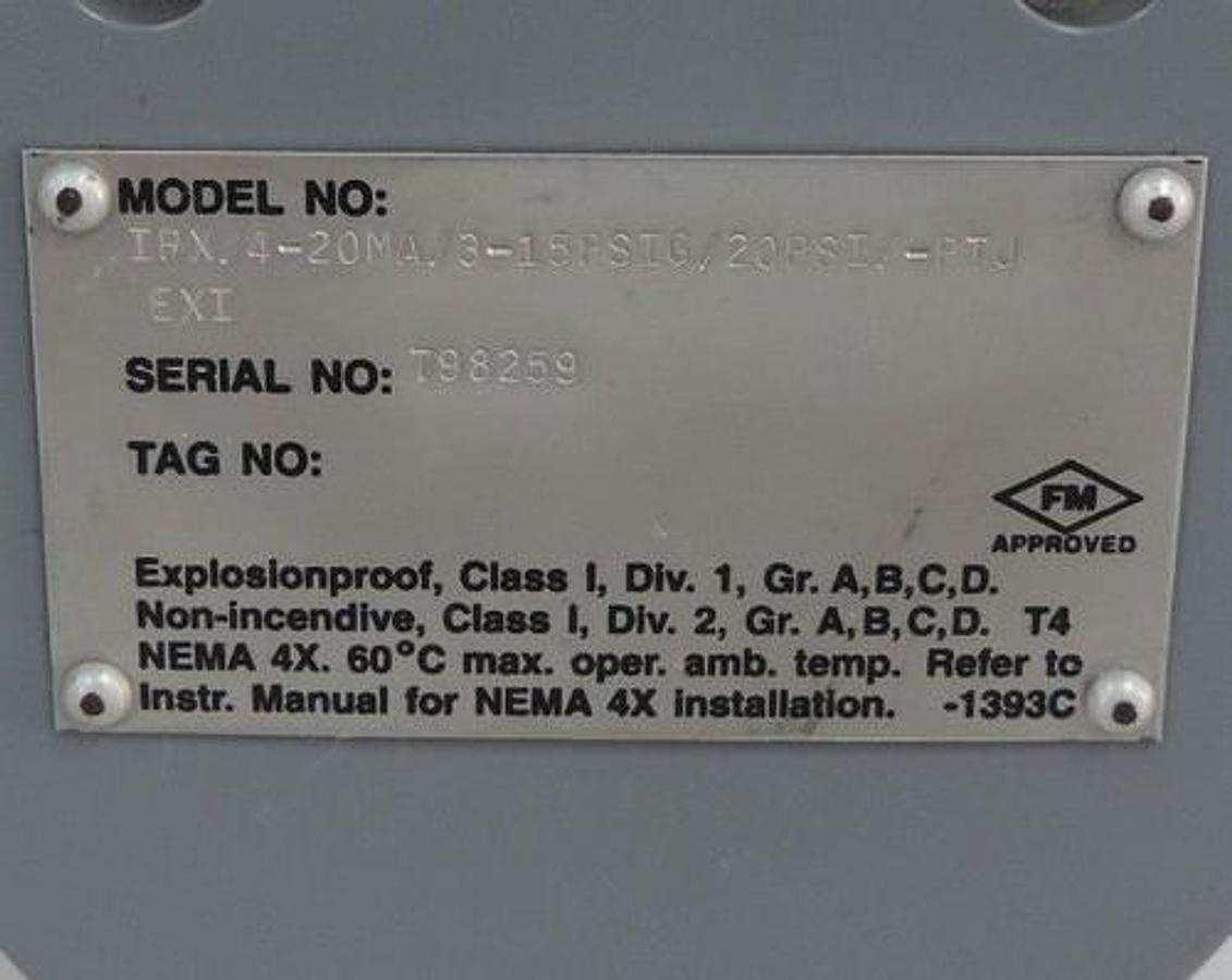 Used MOORE CURRENT TO PRESSURE TRANSMITTER IPX/4-20MA/3-15PSIG/20PSI/20PSI/-PTJ/[EXI]
