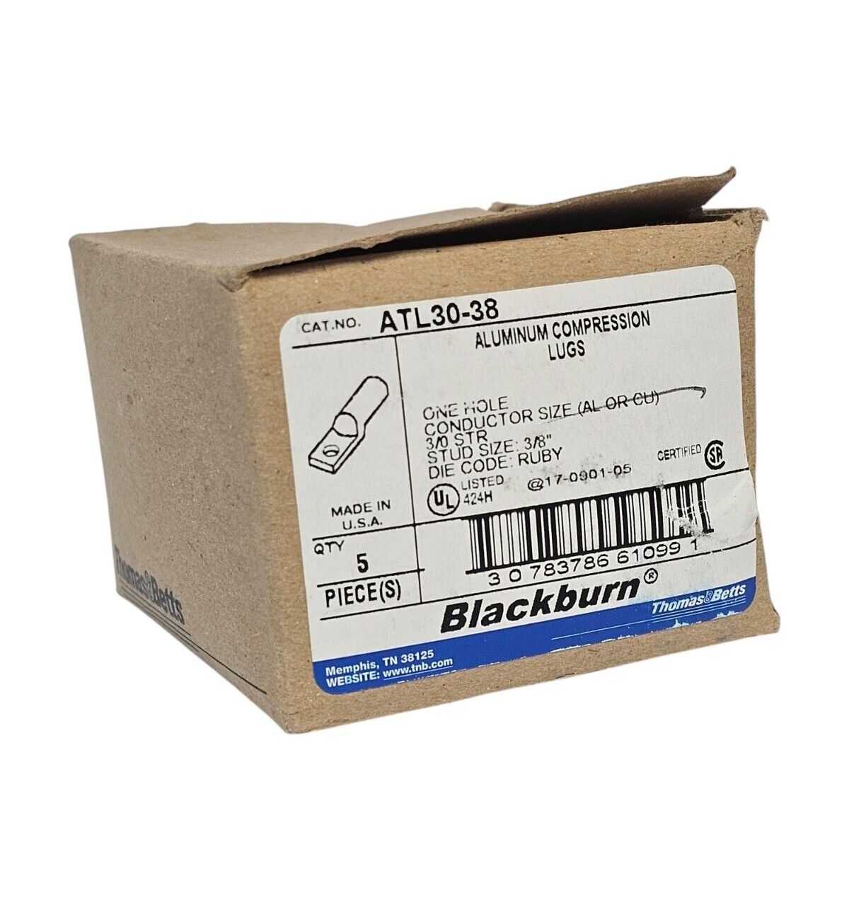 Used BOX OF 5 NEW BLACKBURN THOMAS & BETTS ATL30-38 ALUMINUM COMPRESSION LUGS