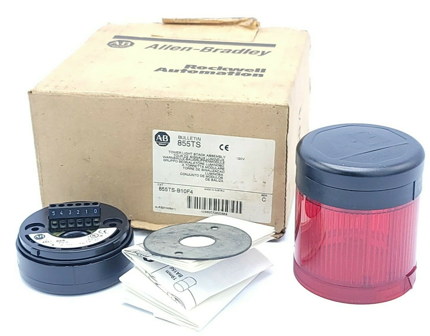 Used NIB ALLEN BRADLEY 855TS-B10F4 TOWER LIGHT STACK ASSEMBLY 120V SER. C
