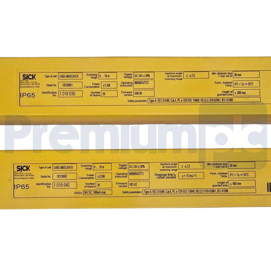 Used SICK C40P-0603CA010 C4000 S/R Pair Safety Light Curtains 7026350 1018639/1018640