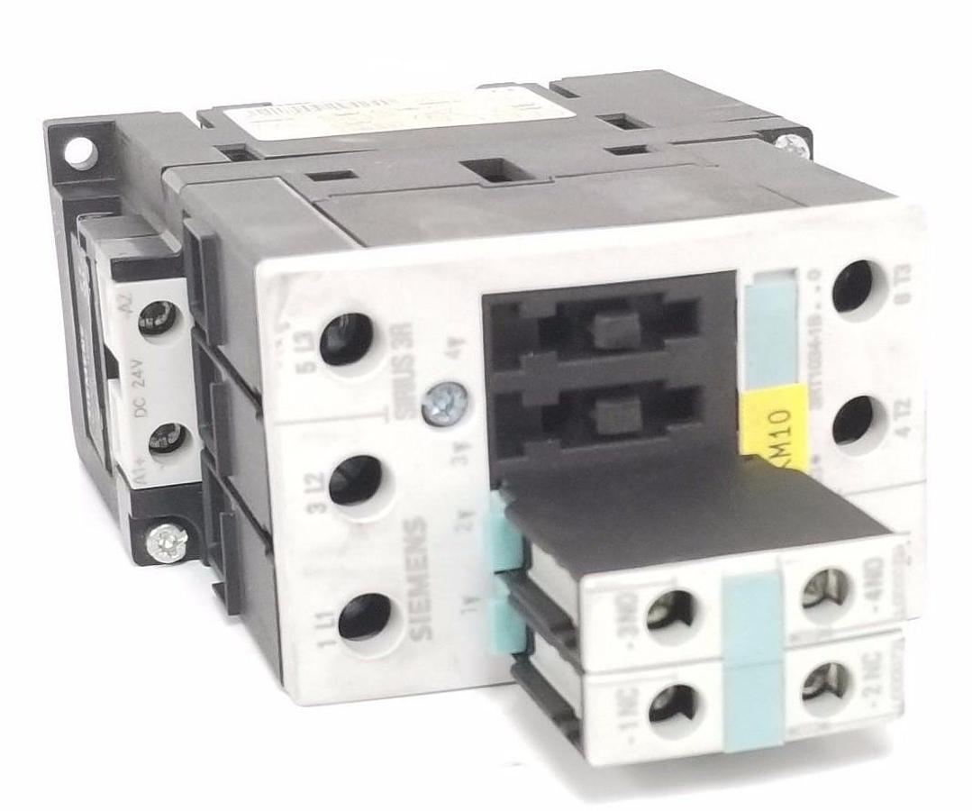 Used SIEMENS 3RT1034-1BB40 CONTACTOR DC 24V W/ 3RH1921-1CA01, 3RT1936-1ER00