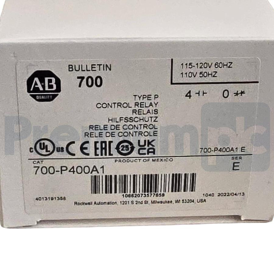 Allen-Bradley 700-P400A1 /E Type P Control Relay 110/120V AC Coil, 4 N.O. NSMP