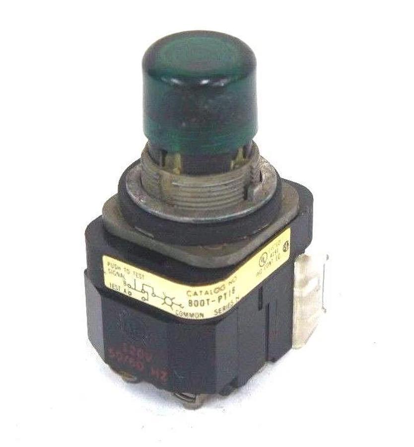 Used ALLEN BRADLEY 800T-PT16 PUSHBUTTON GREEN SER. N, 800TPT16 W/ 120V, 50/60HZ COIL
