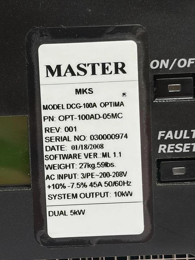 Used MKS ENI DCG-100A Optima Plasma Power Supply 10kW Dual 5kW OPT-100AD-05MC