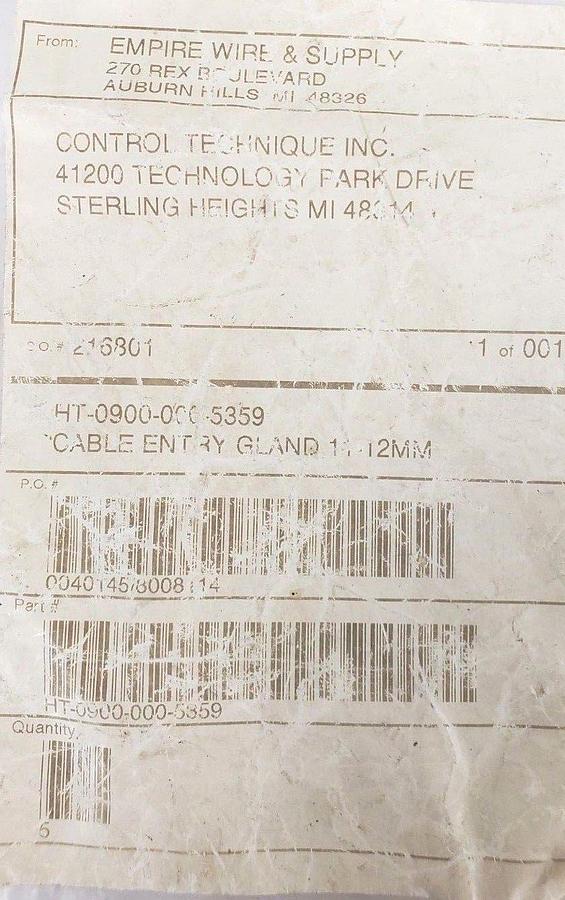 Used LOT OF 5 NEW EMPIRE WIRE HT-0900-000-5359 CABLE ENTRY GLANDS 11-12MM KDT/Z11