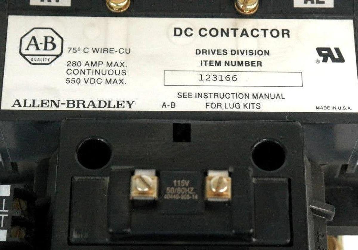Used ALLEN BRADLEY 123166 DC CONTACTOR 280AMP, 550VDC, 115V COIL