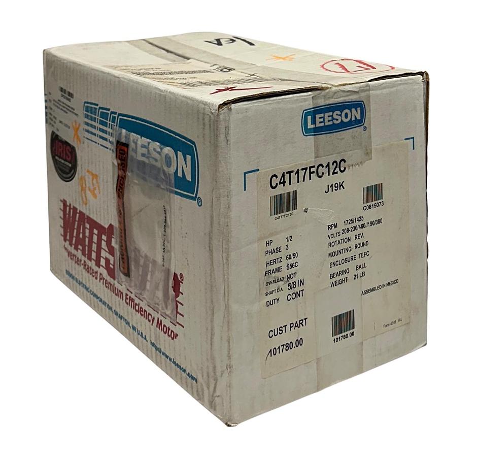 Used LEESON 101780.00 / C4T17FC12C WATTSAVER ELECTRIC MOTOR 1/2HP 3PH 5/8'' NSMP