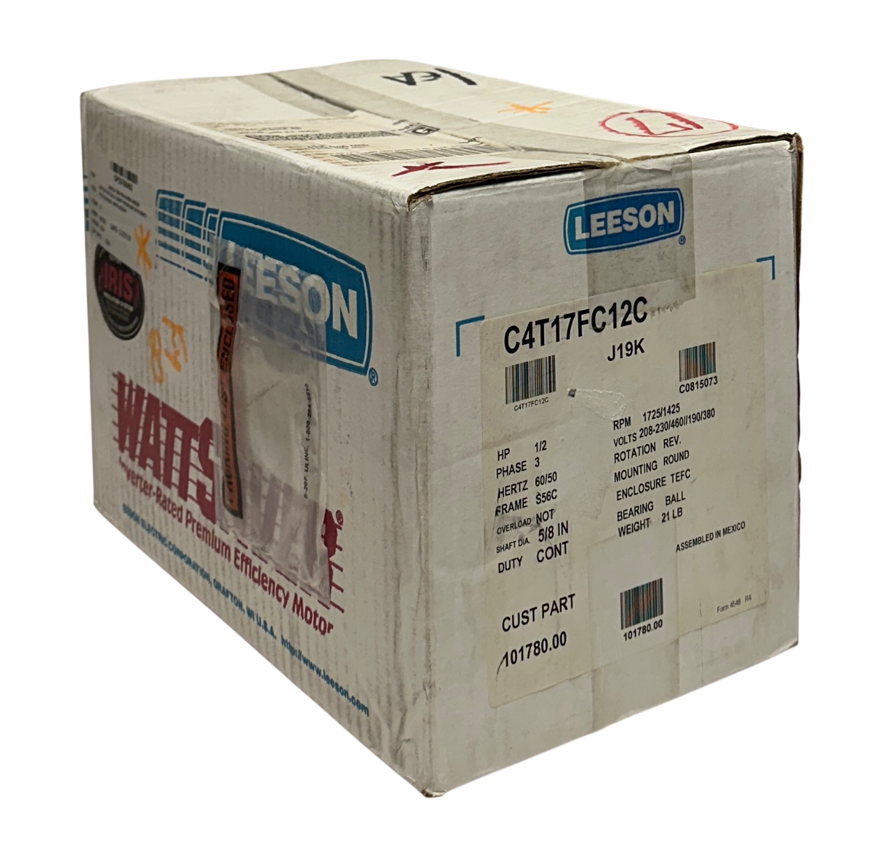 Used LEESON 101780.00 / C4T17FC12C WATTSAVER ELECTRIC MOTOR 1/2HP 3PH 5/8'' NSMP