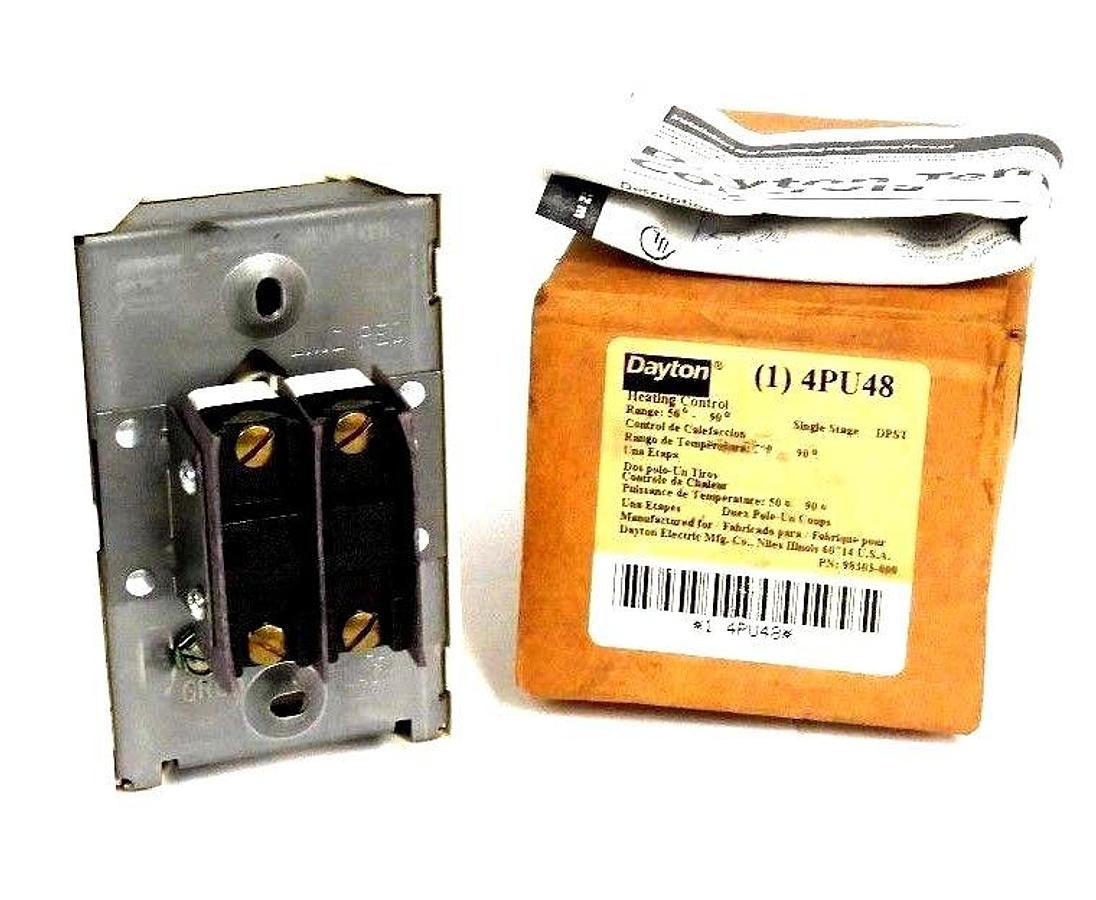 Used NIB DAYTON 4PU48 HEATING CONTROL RANGE 50-90 DEGREES SINGLE STAGE DPST