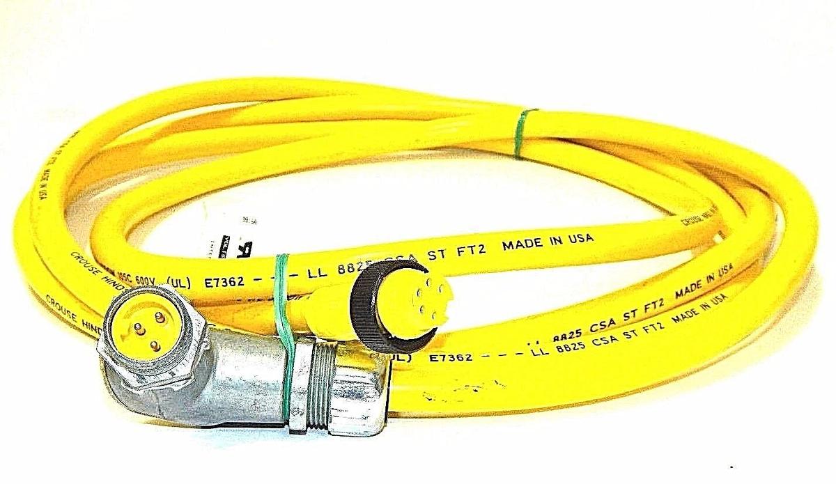 Used COOPER 5000111-5 , 5 PIN, MALE/FEMALE 12' CABLE WITH 90 DEGREE MALE CONNECTION