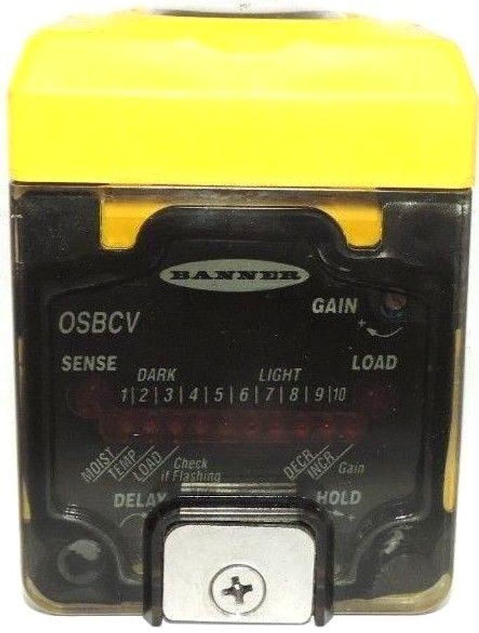 Used BANNER OSBCV OMNI-BEAM LASER HEAD SENSOR W/ OPBT2QD POWER BLOCK 10-30VDC 100mA
