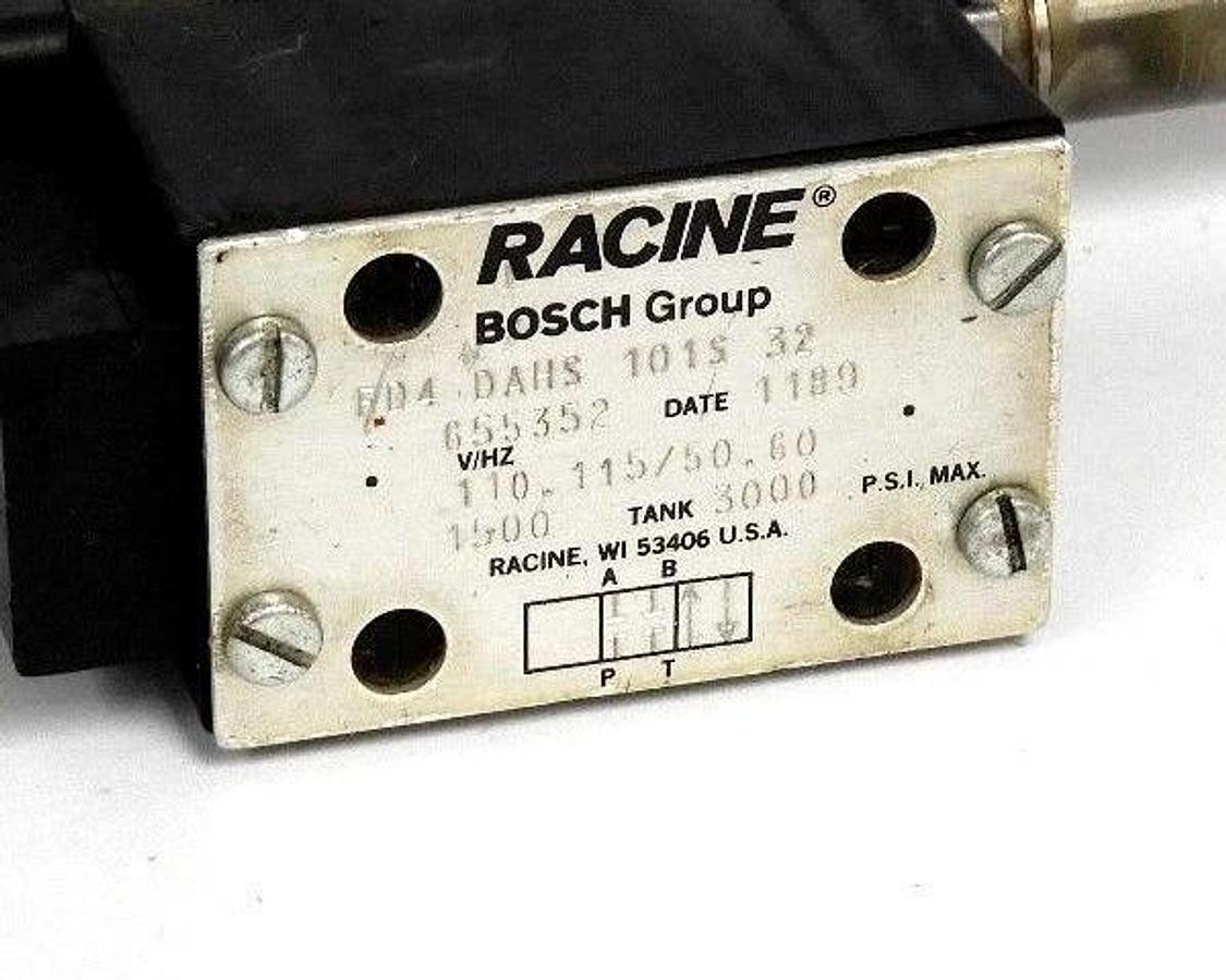 Used RACINE BOSCH FD4-DAHS-101S-32 VALVE 655352, 110/115V, 50/60HZ , 3000PSI
