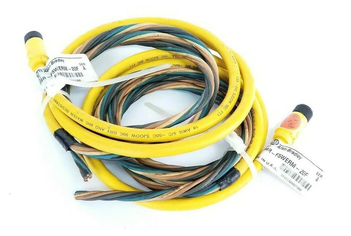 Used LOT OF 2 ALLEN BRADLEY 889R-F5WERM-20F PATCHCORDS SER. A 4A 250V 889RF5WERM20F