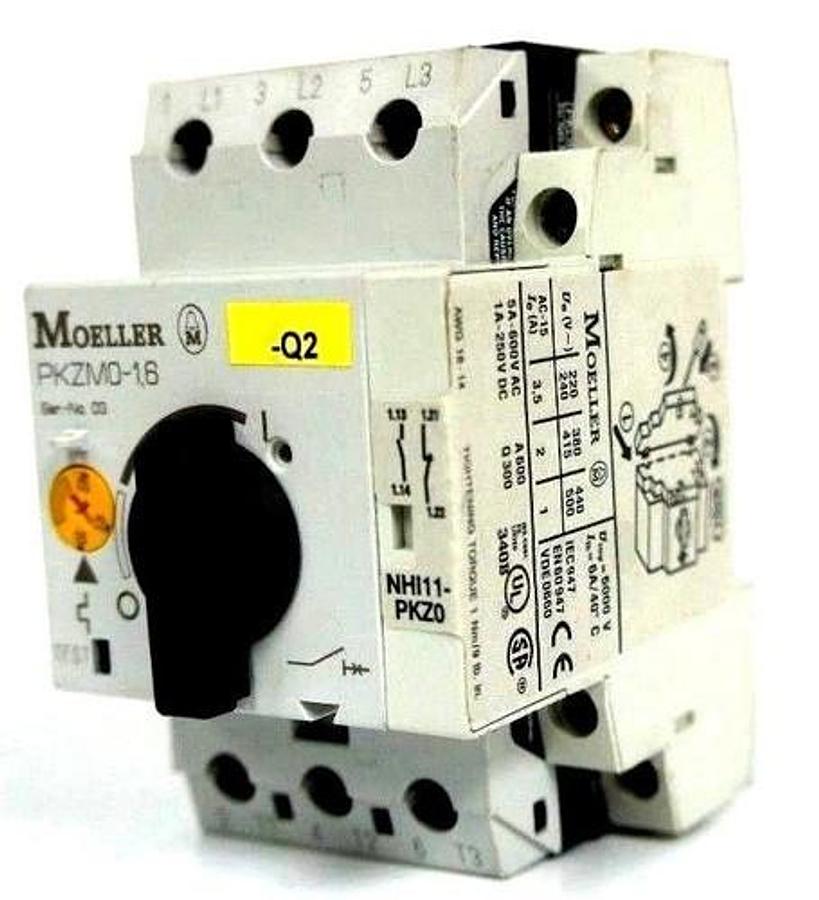 Used MOELLER PKZM016 MANUAL MOTOR CONTROLLER W/ NHI11-PKZ0 AUXILIARY CONTACT
