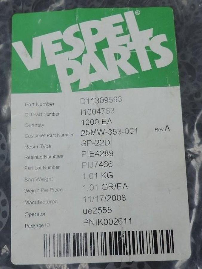 Used LOT OF VESPEL PARTS 25MW-353-001 SPACERS REV A D11309593 RESIN TYPE SP-22D