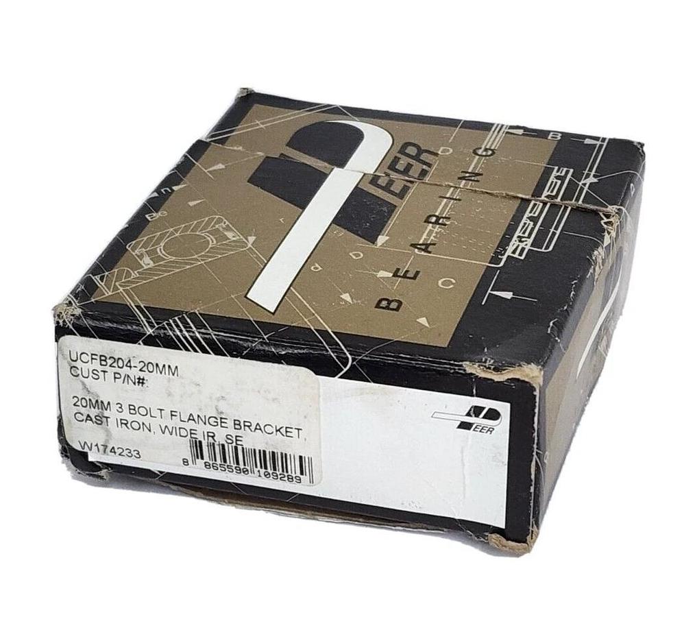 Used NIB PEER UCFB204-20MM FLANGED BEARING 20MM 3-BOLT FLANGE BRACKET