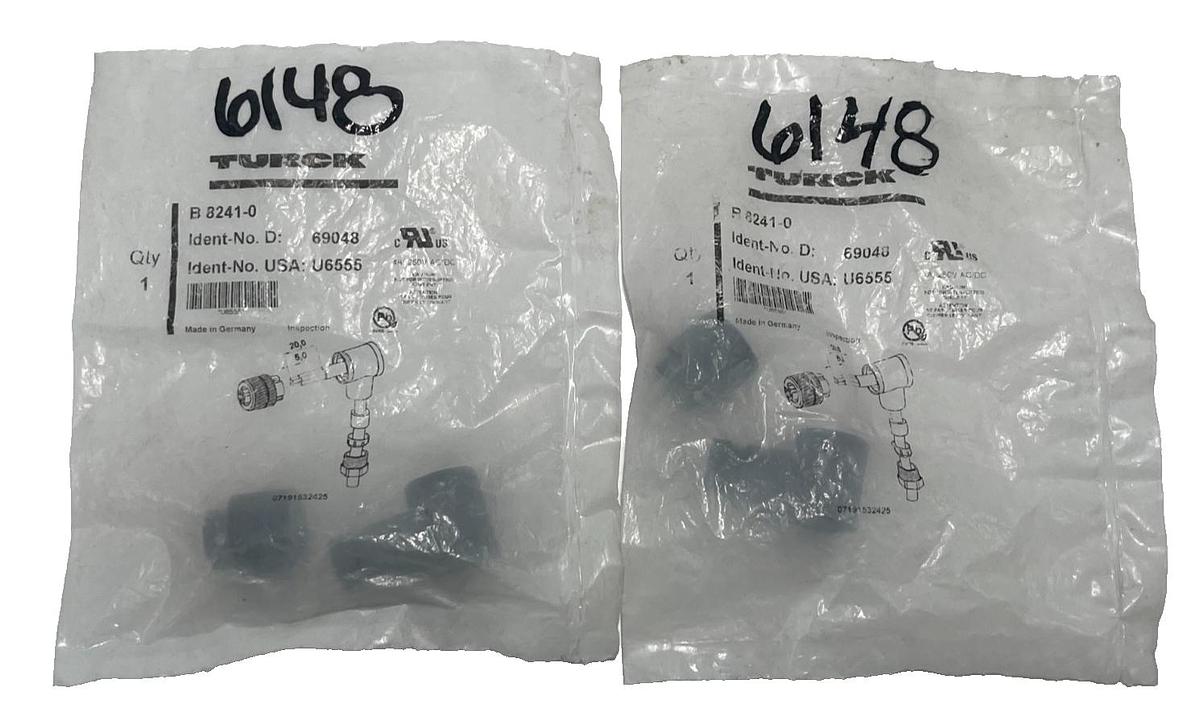 (2) TURCK B8241-0 M12 Female Right Angle Connector 4Pin Field Wireable Eurofast