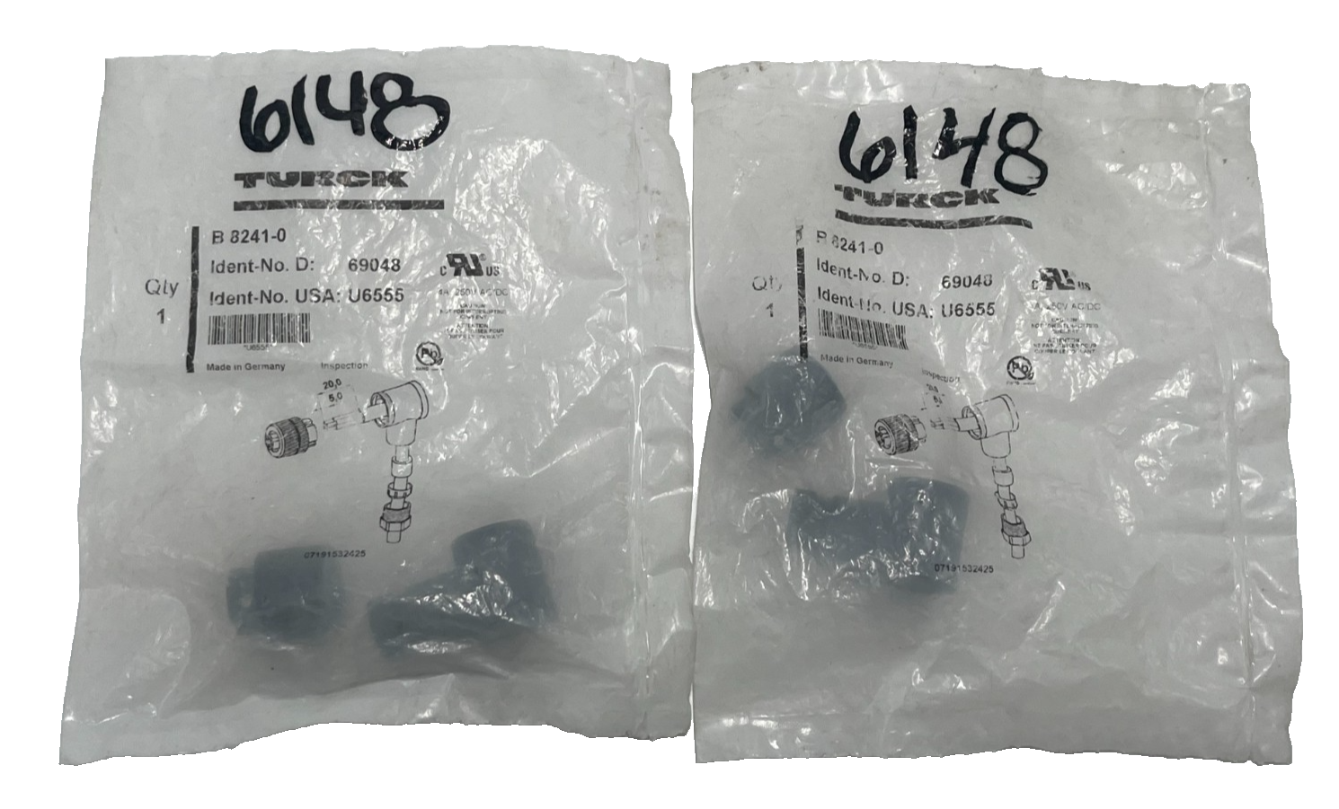 (2) TURCK B8241-0 M12 Female Right Angle Connector 4Pin Field Wireable Eurofast