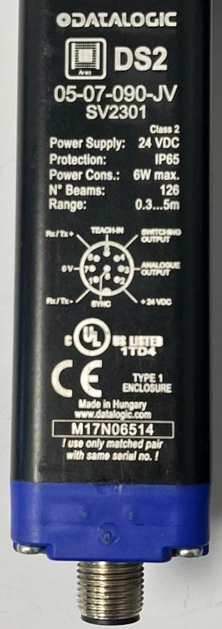 Used DATALOGIC DS2-05-07-090-JV Light Grid Set 900mm H 5m Range 7mm Beam Sep