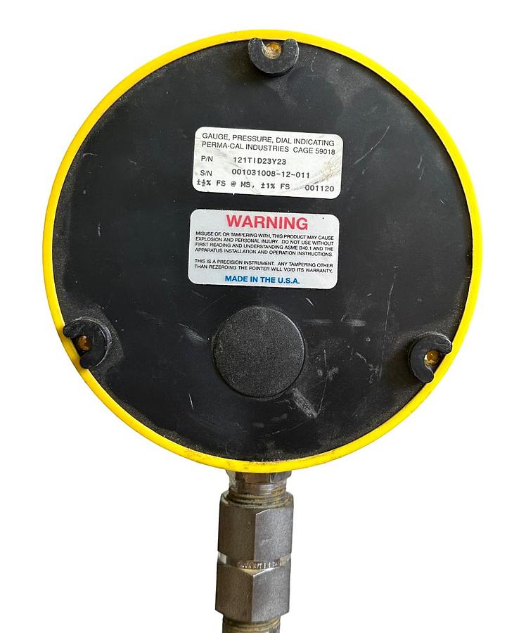 Used PERMA-CAL INDUSTRIES 121TID23Y23 DIAL INDICATING PRESSURE GAUGE 0-160PSI