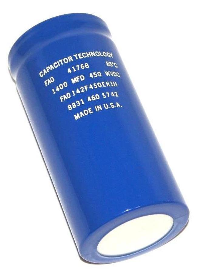 NEW CAPACITOR TECHNOLOGY FA0142F450EH1H CAPACITOR 1400 MFD, 450 WVDC