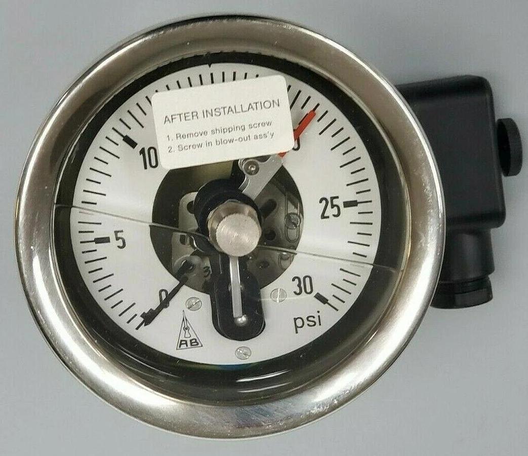 Used AB / WABASH M2-MSR010 PRESSURE GAUGE W/ TYPE: M2 SWITCH CONTACT 0-30/PSI 1 CON.
