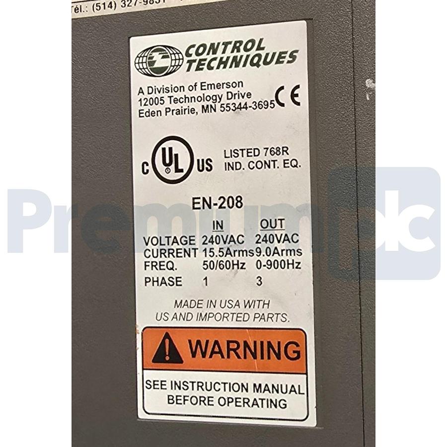 Used EMERSON CONTROL TECHNIQUES EN-208 | EN-208-00-000 SERVO DRIVE 960501-10 REV. A3