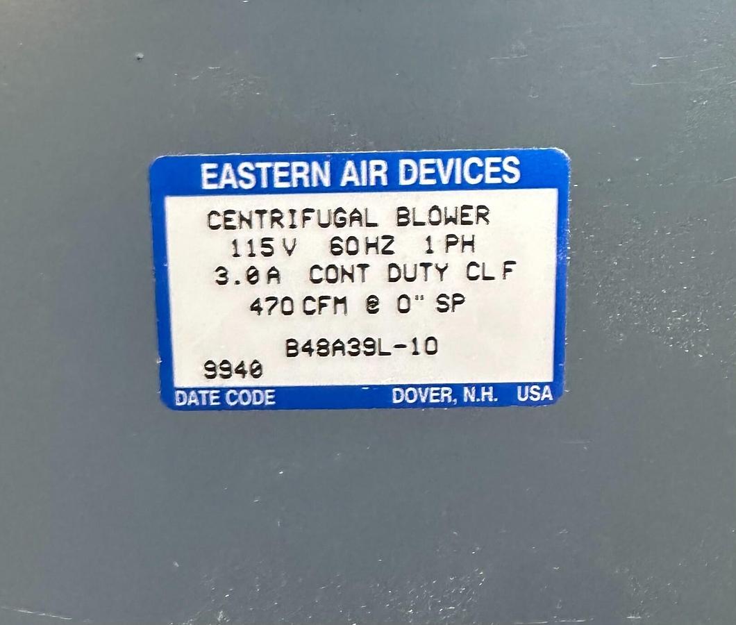 Used EASTERN AIR DEVICES B48A39L-10 / C39ABE-7 MOTOR & BLOWER ASSEMBLY 115V 60Hz 1PH
