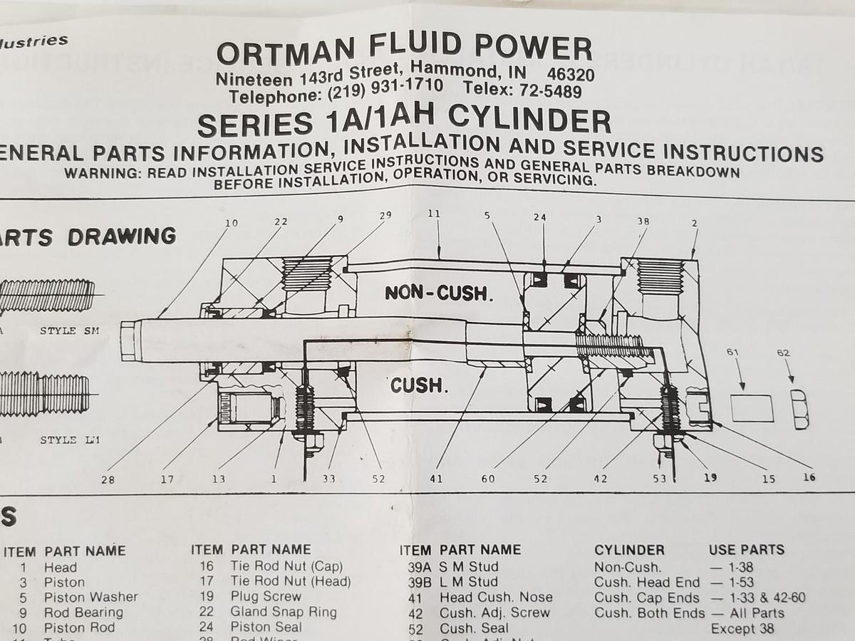 Used NEW ORTMAN FLUID POWER 129564 REPAIR KIT *INCOMPLETE*