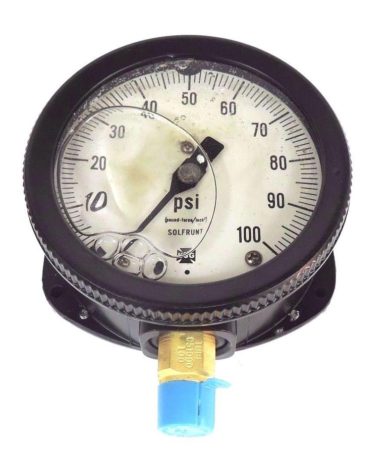 Used NIB USG 1X655 PRESSURE GAUGE 0-100PSI, 4 1/2'', 1901L, GLYCERIN, 1X655-2