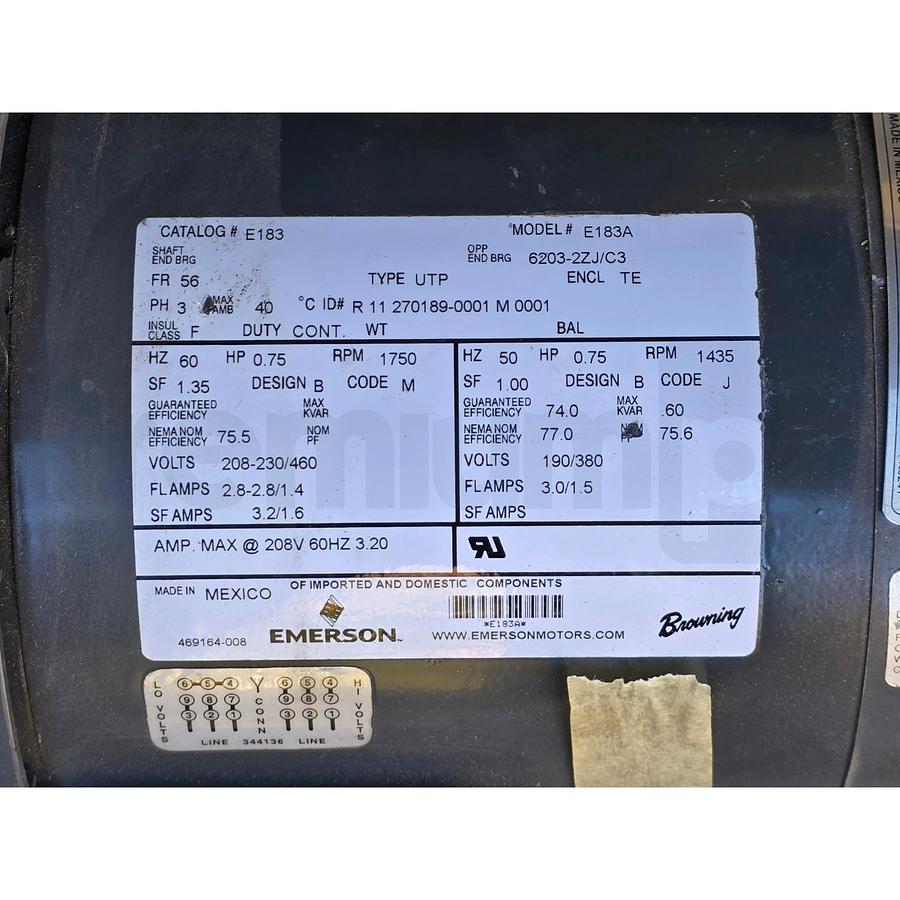 Used Browning E462 Right Angle Gear Reducer 6GWBPF1 85.5 Ratio w/0.75HP Motor E183
