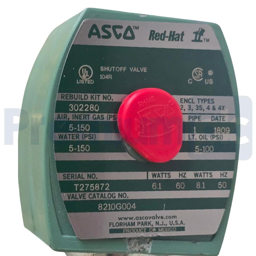 Used ASCO 8210G004 Red-Hat II 1" NPT Solenoid Valve 2-Way N/C 110/120VAC 20077 NSNP