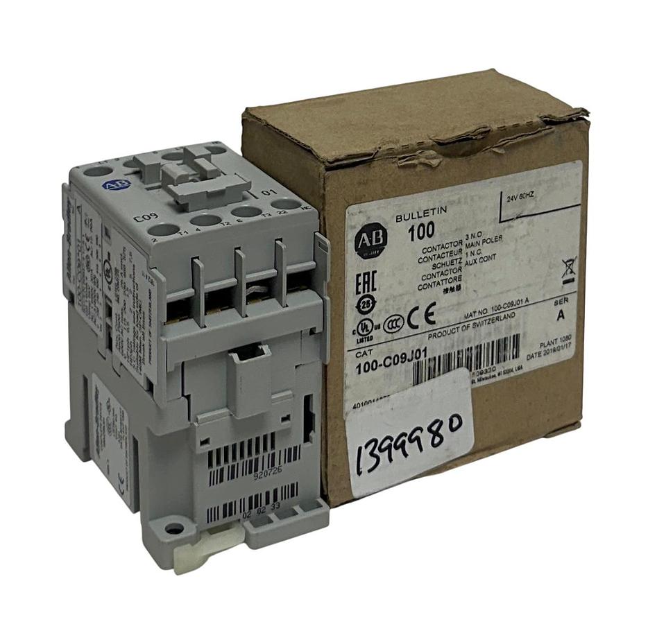 Used ALLEN BRADLEY 100-C09J01 /A BULLETIN 100 CONTACTOR 24V 60Hz 3NO/1NC NSMP