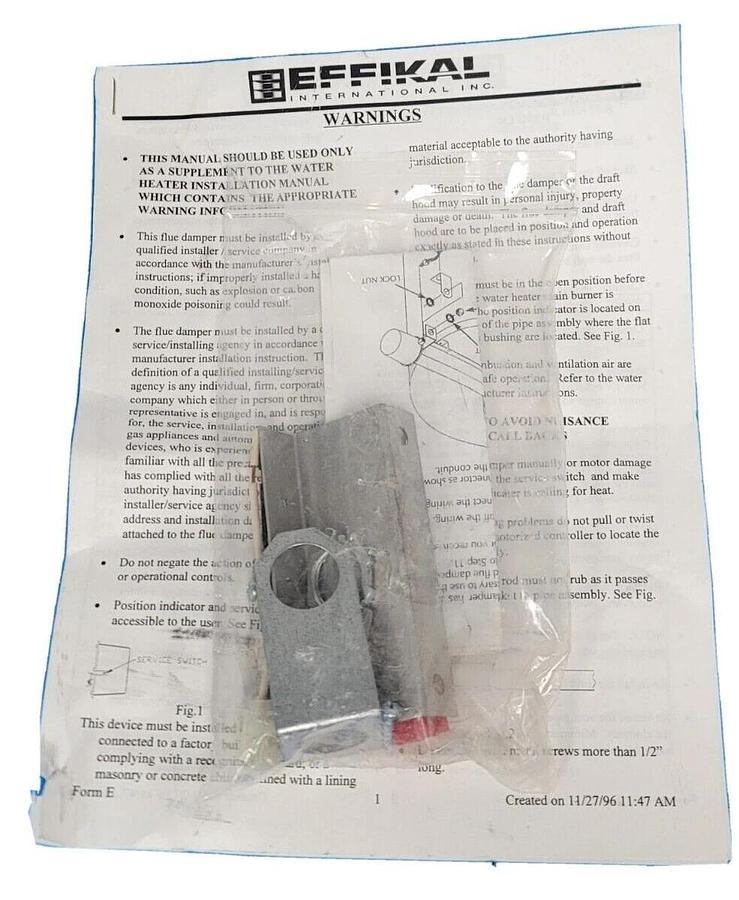 NEW EFFIKAL INTERNATIONAL S301433 VENT DAMPER 0014900223