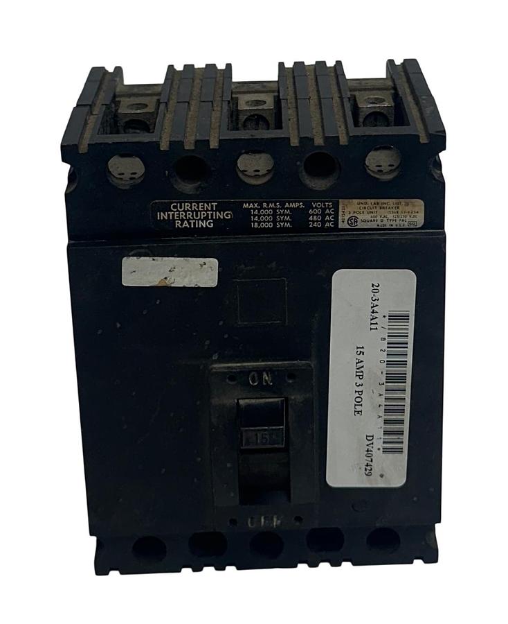 Used SQUARE D FAL-36015 / FAL36015 INDUSTRIAL CIRCUIT BREAKER 3-POLE 15A 600VAC USNP
