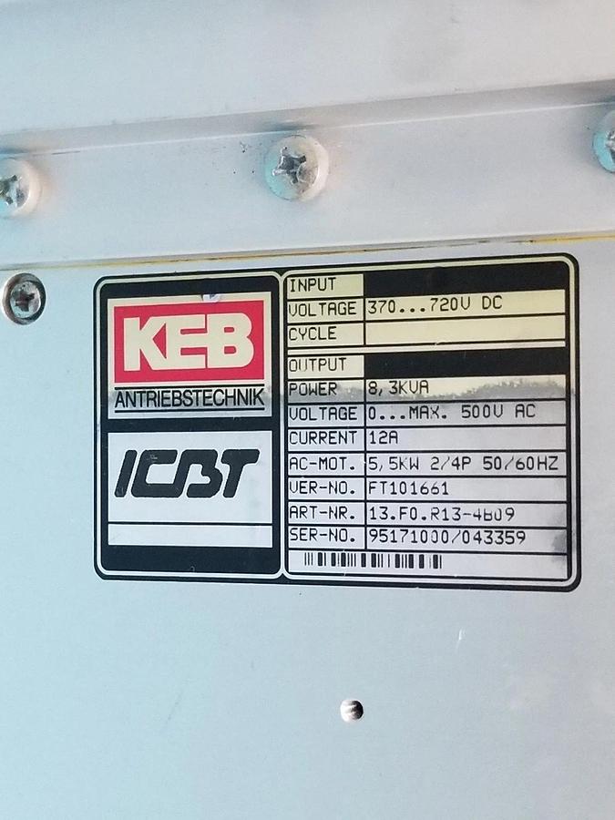Used KEB COMBIVERT FT101661 CONVERTER DRIVE 13.F0.R13-4B09 , 370-720VDC, 500VAC