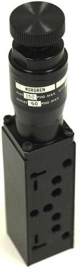 Used NORGREN RMK00RKXEXS0A AIR CONTROL VALVE INLET 150 PSIG, OUTLET 50 PSIG MAX